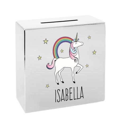 Personalised Unicorn Square Money Box £24.99